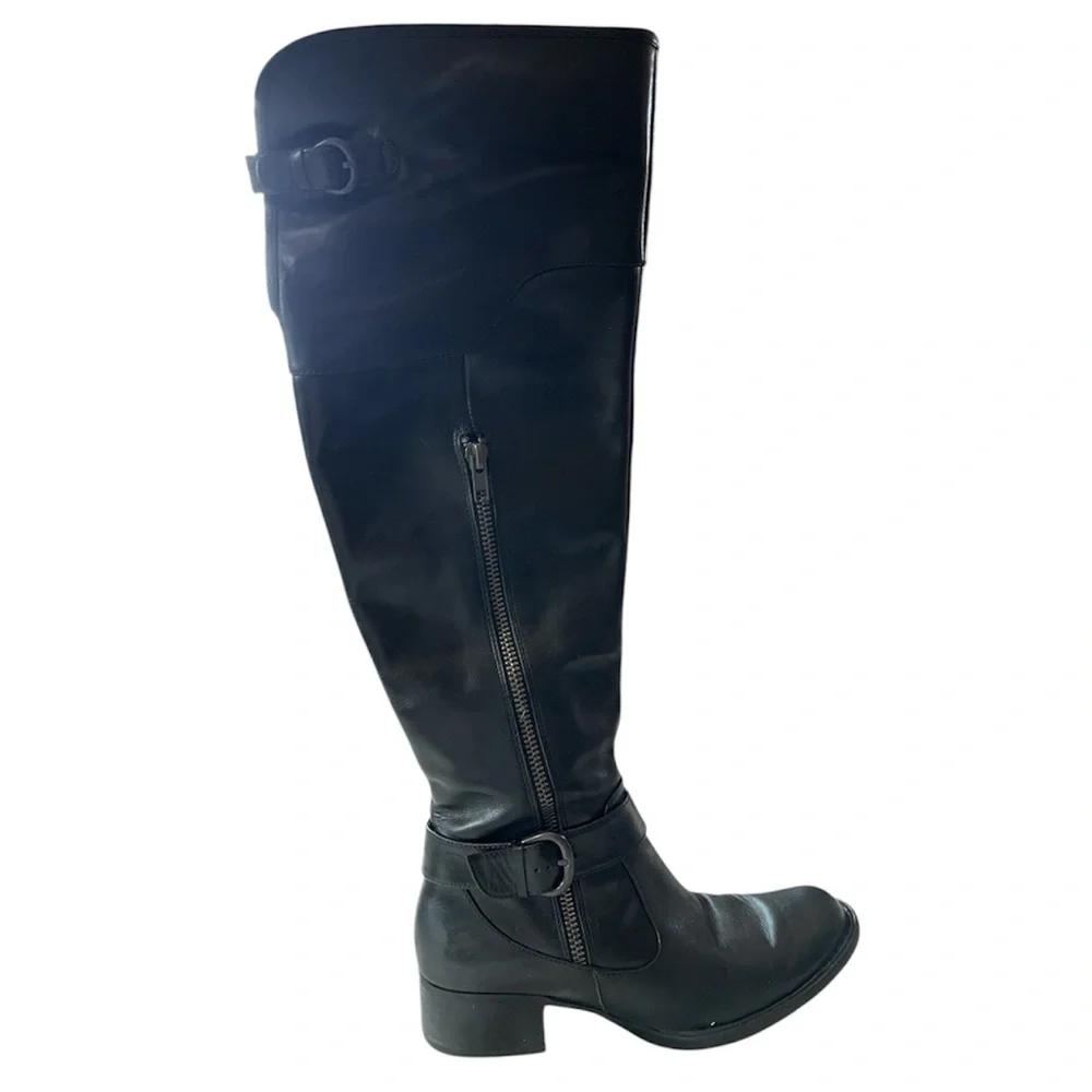 Crown by Born Black Upper Leather Over the Knee Boots with Buckle Details Size 8